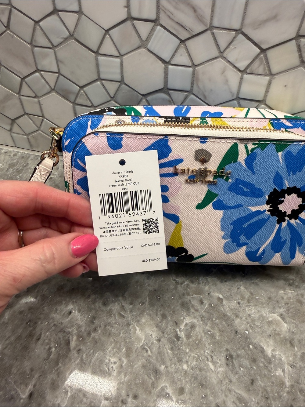 kate spade Pink Floral Wristlet Crossbody with Blue Blooms - Picture 2 of 4
